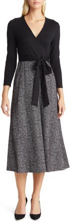 Anne Klein Serenity Glen Plaid A-Line Midi Dress in Anne Black/Anne White at Nordstrom, Size X-Large
