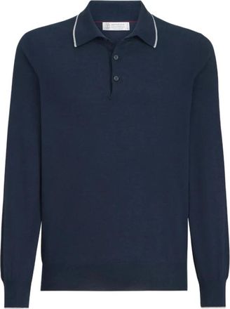 Brunello Cucinelli Lichtgewicht Gebreide Polo - Heren - Polos - Blauw - 2XL - Katoen - Tops