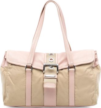 Prada Pre-owned Womens Vitello Trimmed Tessuto Shoulder Bag - Beige Textile - One Size