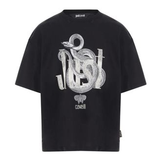 Just Cavalli Tops, Heren, Zwart, L, Katoen, Katoenen T-shirt met Logoprint