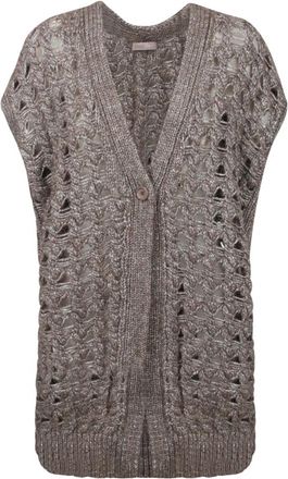Herno Mouwloze Cardigan - Dames - Vesten - Bruin - M - Wol - Truien & Vesten