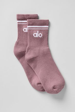 Alo | Half-Crew Throwback Socks in Smoky Quartz/White Brown, Size: Large