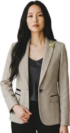 House of Cavani Dames cr&egrave;mekleurig geruite wol mix visgraat tweed op maat gemaakte blazer - Caridi