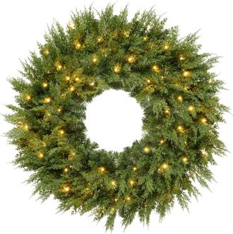 Best Choice Products Pre-Lit Cedar Cypress Christmas Wreath w/ Twinkling LEDs, Realistic Large Indoor/Outdoor Holiday Decor, Plug-In