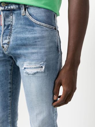 Dsquared2 Blue Light Blue Distressed Straight-leg Jeans