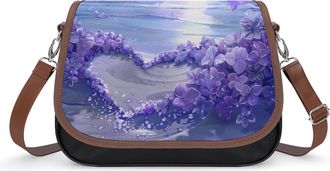 Generic Purple Beach Flower Crossbody Bags for Women Shoulder Messenger Bag Purse Handbags