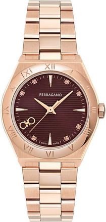 Ferragamo Vega Upper East 2 Diamond Bracelet Watch, 28mm in Ip Rose Gold at Nordstrom