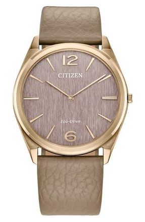 Citizen Suratto Eco-Drive Leather Strap Watch, 38.4mm x 4.71mm in Beige at Nordstrom Rack