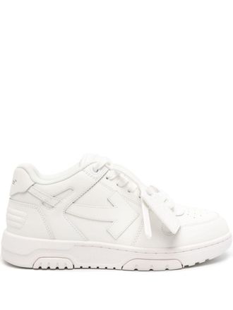 Off-white Monochromatic Leather Low-Top Sneakers with Distinctive Arrow Overlay