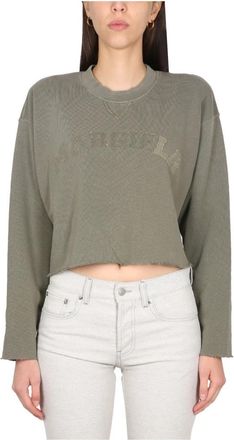 Maison Margiela Cropped Sweatshirt - Dames - Sweatshirts - Groen - M - Katoen - Hoodies & sweatvesten