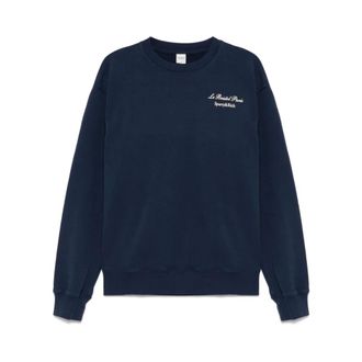 Sporty & Rich Sweatshirts, female, Blue, Size: XS Navy Blue Logo Print Sweater