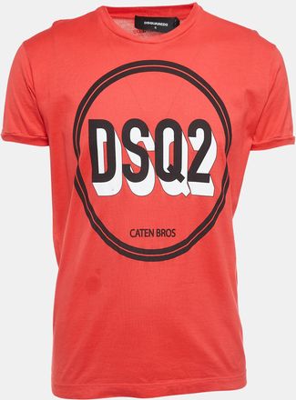 Dsquared2 Red Logo Print Cotton Half Sleeve T-Shirt