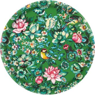 Vent de Bohème Bandeja de madera estampada floral verde Ø46cm