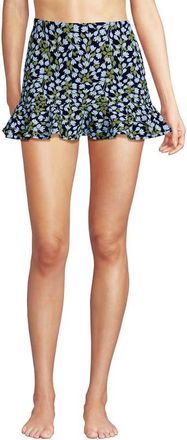 Lands End Ruffle Hem Mini Swim Skirt in Navy Mini Bloom Floral at Nordstrom, Size 14