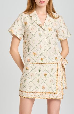 Wayf Amelia Print Linen Blend Button-Up Shirt in Ivory Botanical at Nordstrom, Size X-Small