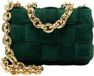 Bottega Veneta Green Suede Cassette Chain Maxi Shoulder Bag (Authentic Pre- Loved)
