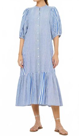 Oliphant Button Puff Midi Dress In Henley Blue