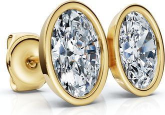 Pompeii3 Oval Cut Diamond Bezel Studs 14k Gold Lab Grown Size: Medium
