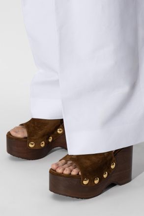 Gianvito Rossi Suede Wedge Mules, Womens, Brown