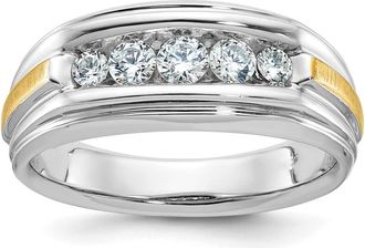 Diamond2Deal 14k Two-tone Lab Grown Diamond 5-Stone Band Ring 1/2Ct Clarity- VS Color- G-H