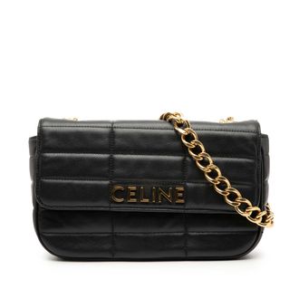 Celine Pre-owned Womens Matelasse Goatskin Monochrome Chain Shoulder Bag - Black Leather - One Size