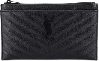 Saint Laurent Pouch Bill media in pelle matelass&eacute; con motivo chevron e monogramma - Nero