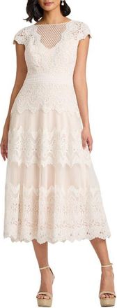 Tadashi Shoji Lace & Mesh Midi Dress in Ivory/petal at Nordstrom, Size 14