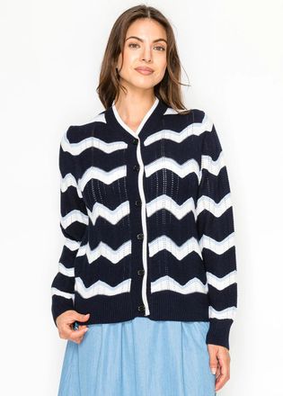 YAL New York Navy Wave Stripe Button Cardigan