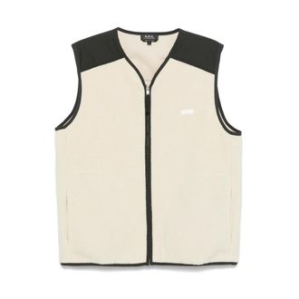A.P.C. Vests, male, Beige, Size: M Shearling Panelled V-Neck Sleeveless Sweatshirt