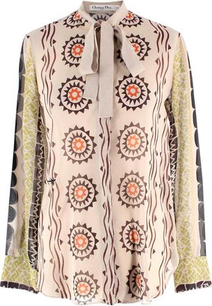 Dior Multicoloured Sheer Pussybow Silk Blouse Size XXS