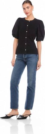 Fifteen Twenty Terryn Contrast Short Sleeve Top In Black