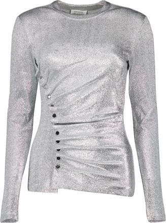Paco Rabanne Long Sleeve T-Shirts, female, Gray, S, Silver Draped Lurex Top