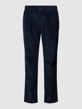 Marc O'Polo Tapered Fit Cordhose mit fixierten Bundfalten Modell Osby in Dunkelblau, Größe 33/34
