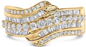 House of Brilliance 10K Yellow Gold 1.0 Cttw Diamond Multi-Row Wave Bypass Ring at Nordstrom, Size 9