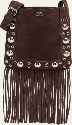 Valentino Garavani Small Studded Fringe Suede Crossbody Bag