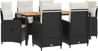 vidaXL Juego De Comedor Para Exteriores 7 Uds. Negro Y Crema Vidaxl