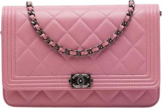 Chanel Pre-owned Boy Flap Wallet on Chain - Dames - Vintage Schoudertas - Roze - ONE Size - Leer - Vintage