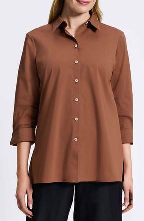 Foxcroft Evelyn Three-Quarter Sleeve Button-Up Shirt in Macchiato at Nordstrom Rack, Size X-Small