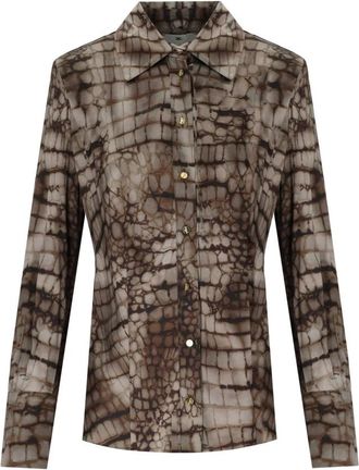 Elisabetta Franchi Alligator Print Shirt - female - Elisabetta Franchi - Shirts - Brown - L - Blouses & Shirts