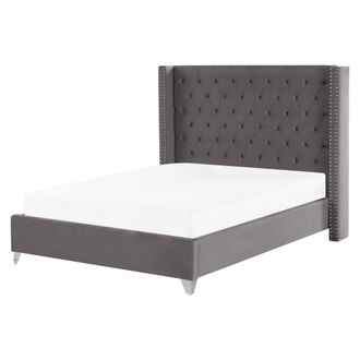 Beliani Beliani - Cama Con Somier De Terciopelo Gris Plateado 160 X 200 Cm Listones Lubbon