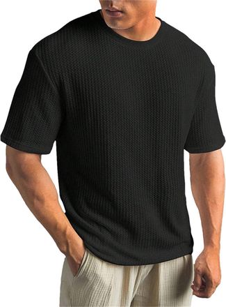 Generic Men Summer Short Sleeve Knitted T-Shirt Basic Solid Color Top Fashion Streetwear Black
