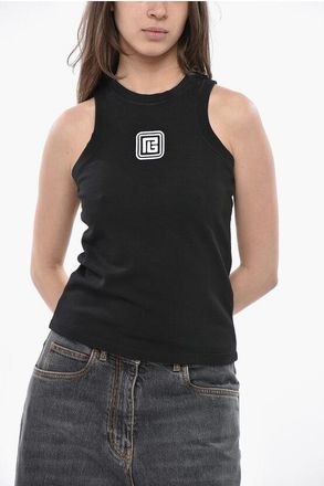 Balmain Cotton-Blend Tank Top with Embroidered Logo size L