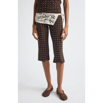 Siedres Gianna Lace Overlay Studded Jersey Capri Pants in Brown at Nordstrom, Size X-Small