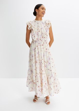 Bonprix Maxikleid BONPRIX, Damen, Gr. 44, N-Gr, beige (naturbeige, zartflieder gebl&uuml;mt), Obermaterial: 100% Baumwolle. Futter: 100% Baumwolle, ausgestellt, Kl