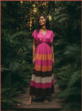 Nooki Design Womens Rosalie Striped Maxi Dress - Pink - Pink Mix - Size: 10/8