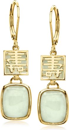 Ross-Simons Jade Longevity Drop Earrings in 18kt Gold Over Sterling