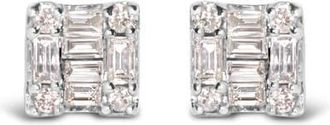 House of Brilliance 10K White Gold 1/7 Ct Round and Baguette Diamond Mosaic Square Stud Earrings at Nordstrom