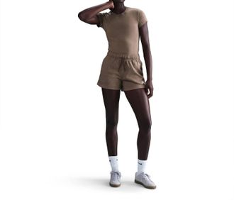 Nike Womens Sportswear Club Fleece Mid-Rise Shorts In Mink Brown/heather/white