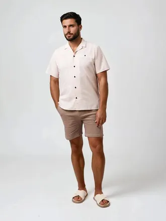 Stone Rose Seersucker Striped Resort SS Button-Up Shirt in Medium Beige at Nordstrom, Size Xx-Large