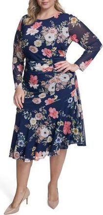 Vince Camuto Long Sleeve Mesh Body-Con Midi Dress in Navy Multi at Nordstrom Rack, Size 20W